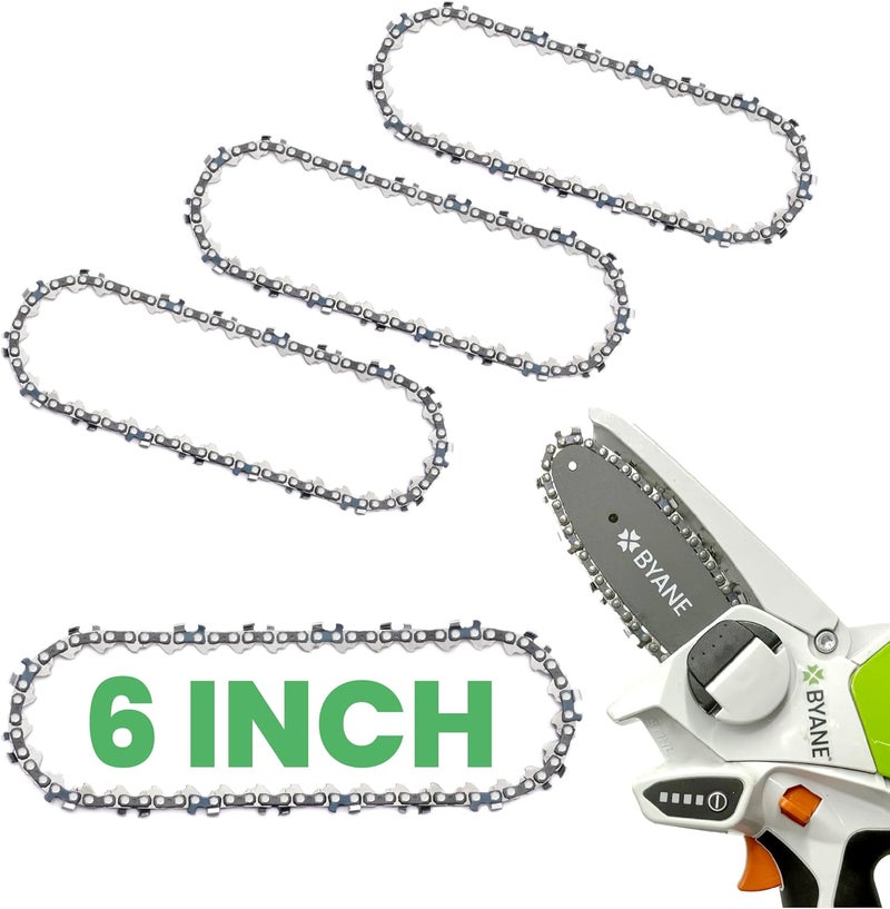 Byane 6 Inch Mini Cutter Chainsaw Chain, 2024 New Version, 6 Inch 1/4" LP Pitch, .043'' Gauge, 37 Drive Links, Fits All 6 inch Cordless Electric Portable Battery Handheld Chainsaws (4 Chains) - Image 1